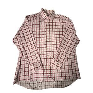 David Donahue Dress Shirt Men’s 17 34/35 Pink Red Plaid 100% Cotton Button Up